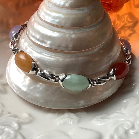 Beautiful Sterling Silver Muti-Gemstone Cabochon Bracelet - Picture 3 of 15